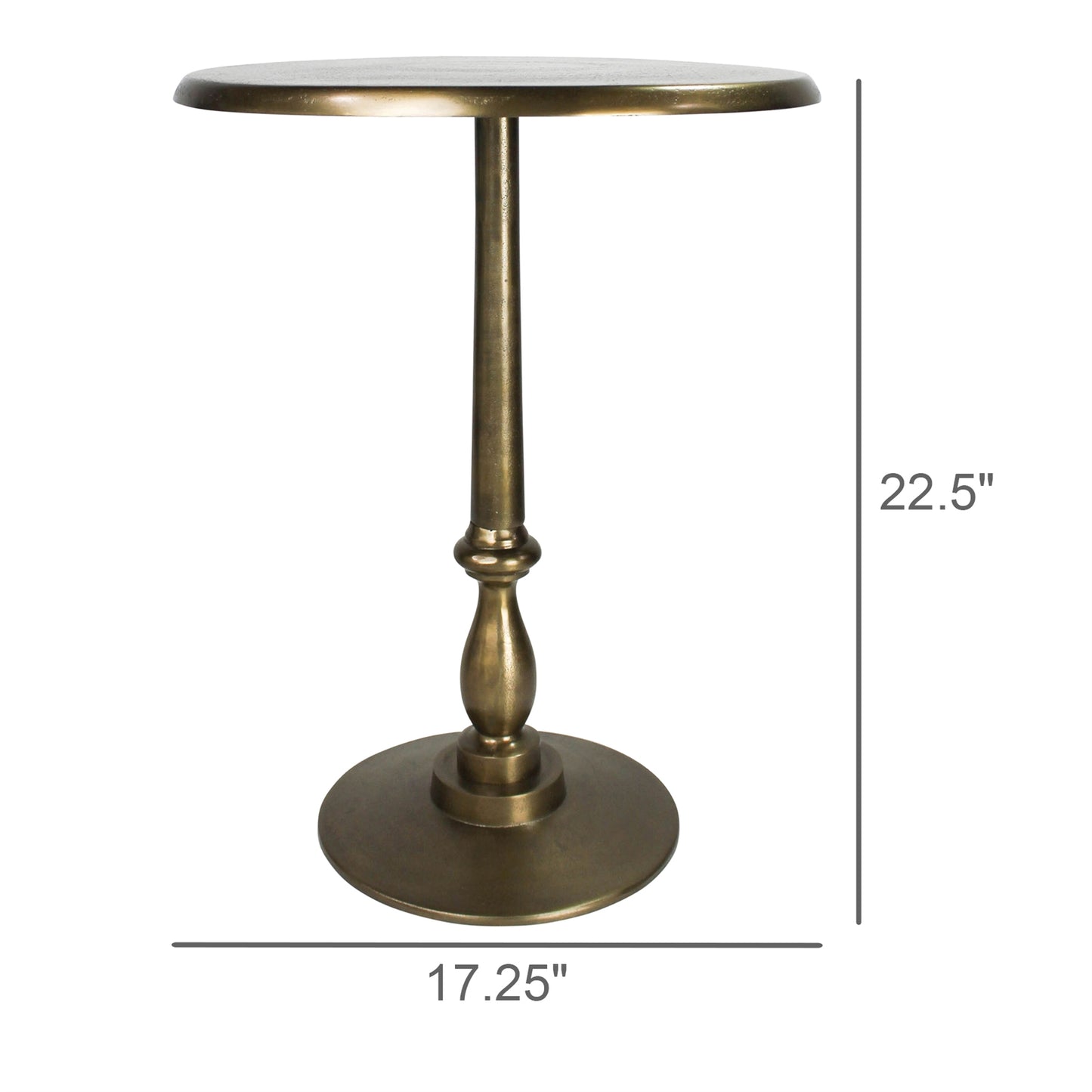 Slim brass side table with round top and tapered legs