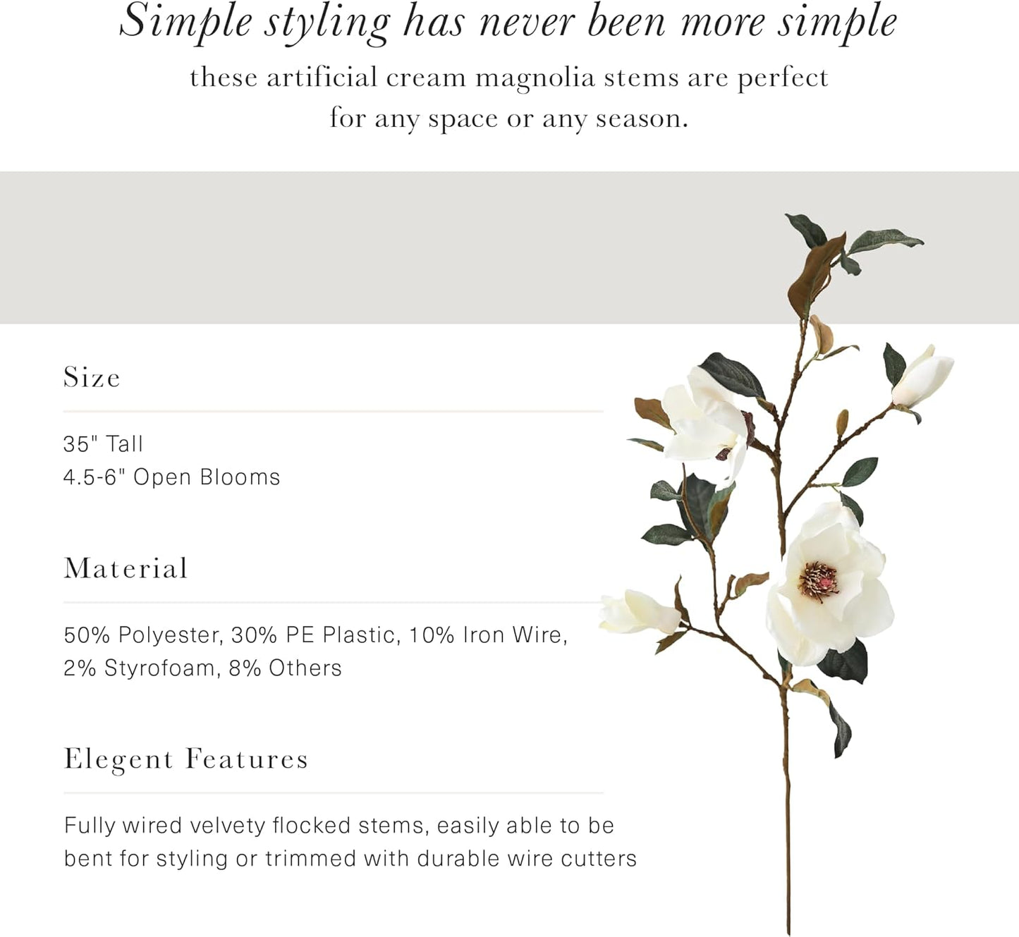 Magnolia Faux Flower Branch