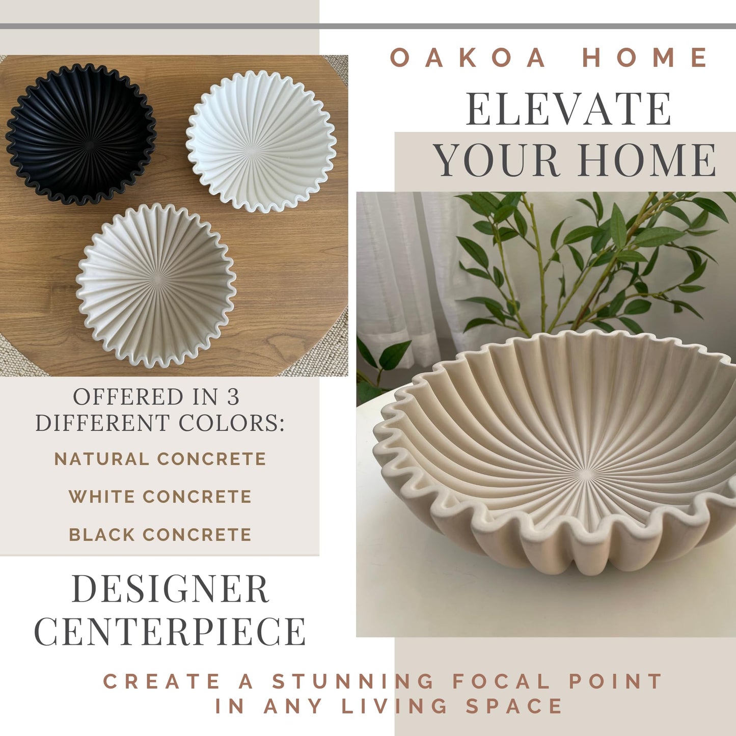 OAKOA Concrete Ruffled Bowl