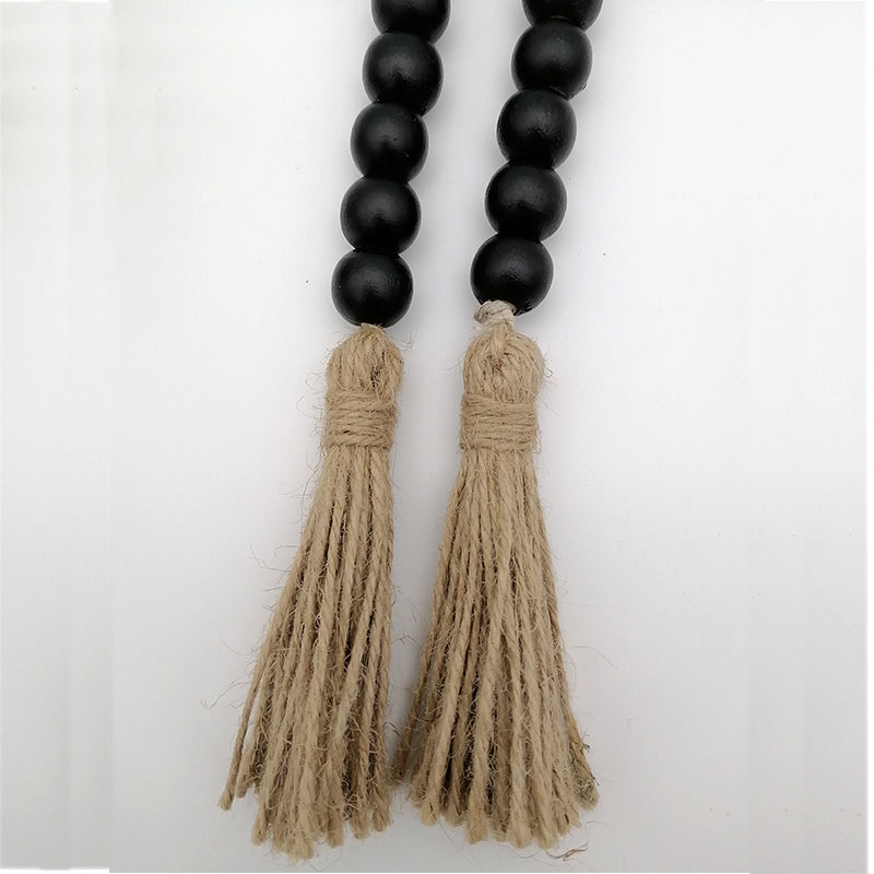 Black Wood Bead Garland With Tassels