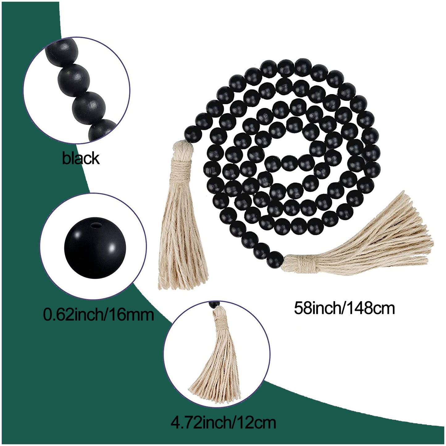 Black Wood Bead Garland With Tassels