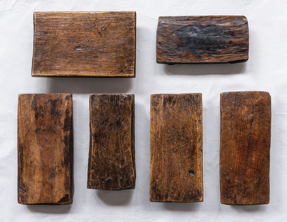 Alternate view of the primitive wood pedestals