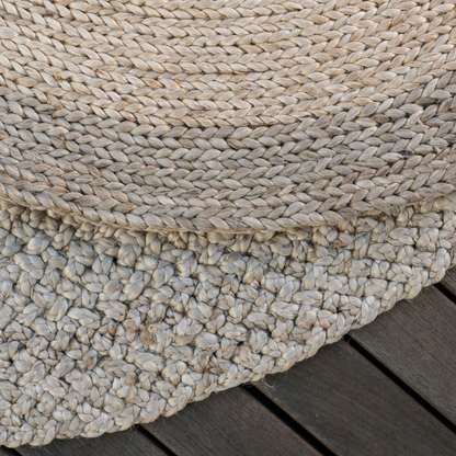 Natural and Brown Round Braided Jute Rug