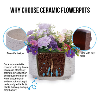 2 Pieces Ceramic Flowerpot, Modern Planter for Patio, Garden or Windowsills - Milk White