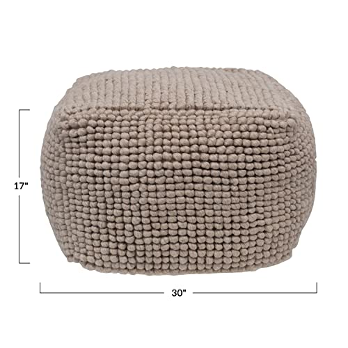 Creative Co-Op Square Wool Beige Pouf