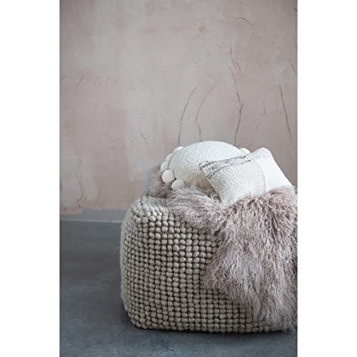Creative Co-Op Square Wool Beige Pouf