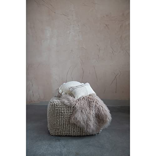 Creative Co-Op Square Wool Beige Pouf