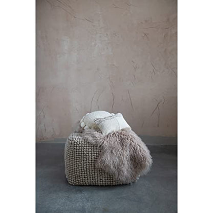 Creative Co-Op Square Wool Beige Pouf
