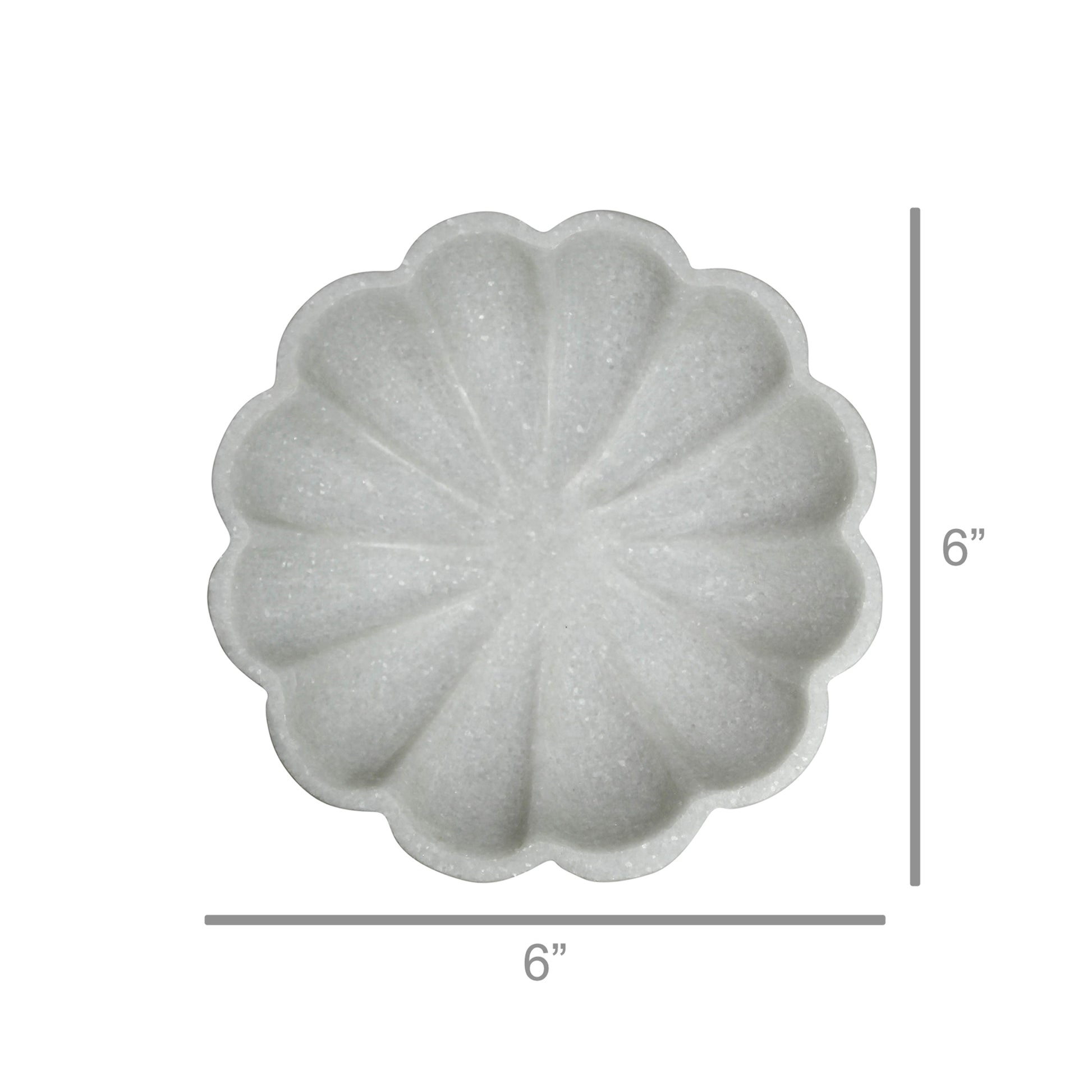 Shallow scalloped marble bowl with soft grey veining