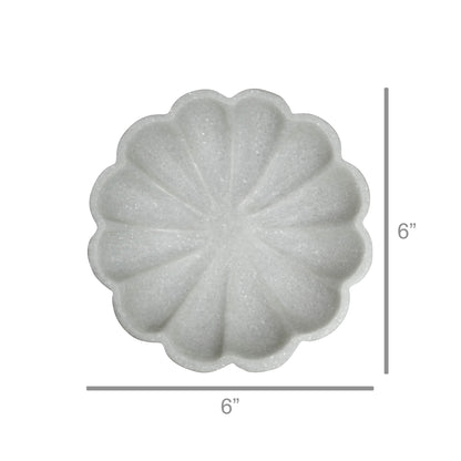 Shallow scalloped marble bowl with soft grey veining