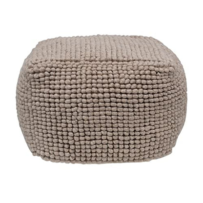 Creative Co-Op Square Wool Beige Pouf