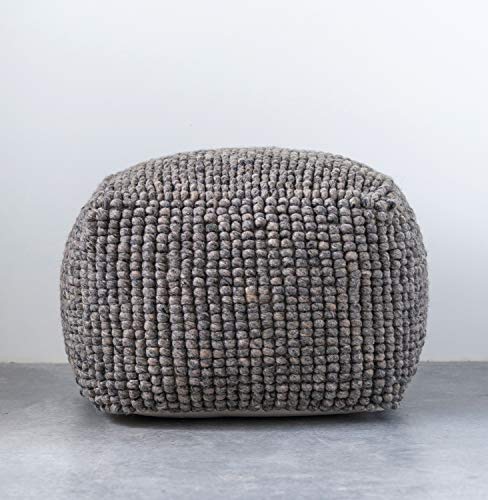 Creative Co-Op Square Wool Beige Pouf