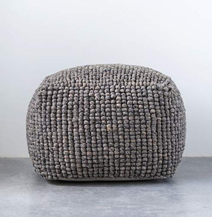 Creative Co-Op Square Wool Beige Pouf