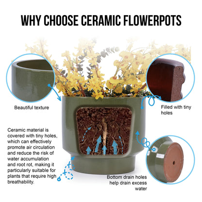 3 Pieces Ceramic Flowerpot Set - Antique Light Green