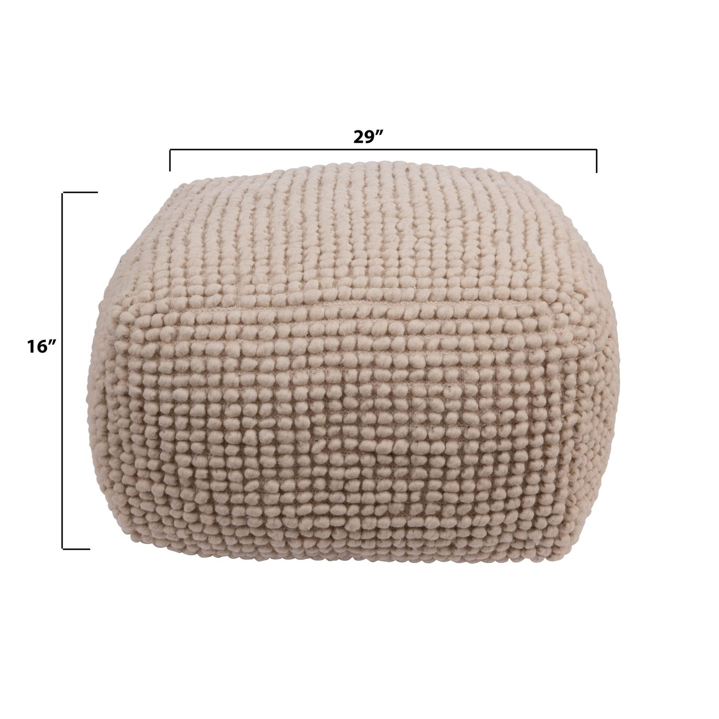 Creative Co-Op Square Wool Beige Pouf