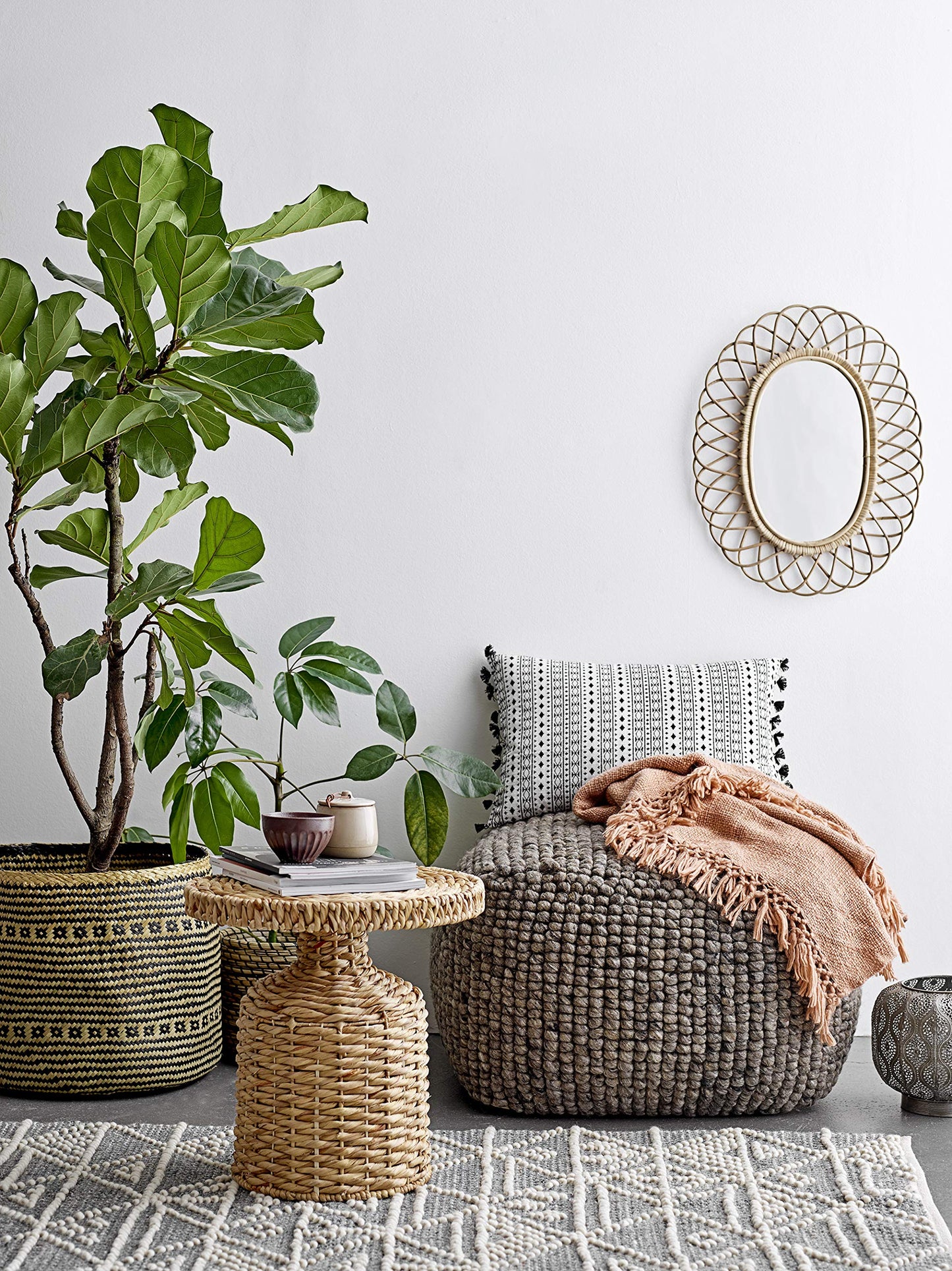 Creative Co-Op Square Wool Beige Pouf