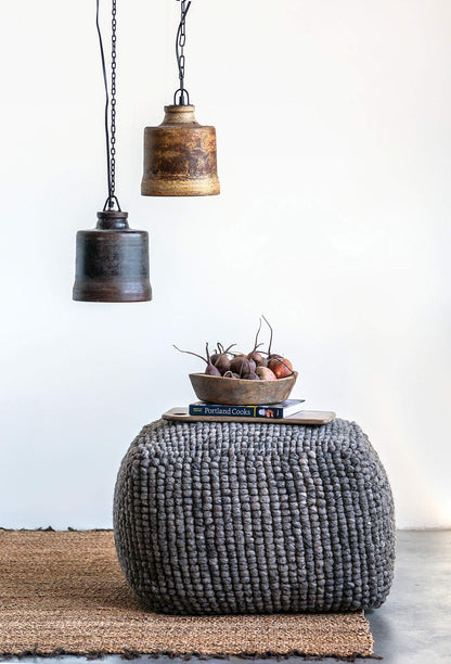 Creative Co-Op Square Wool Beige Pouf