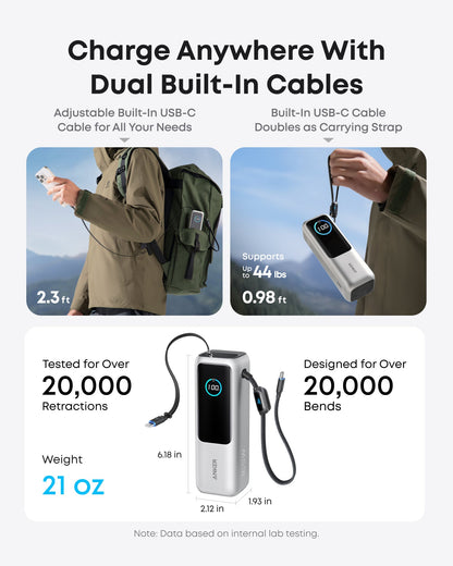 Anker Laptop Power Bank (25K, 165W, Built-In and Retractable Cables)