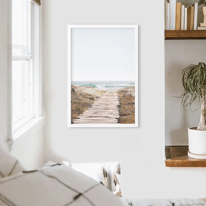 Beige Beach Pathway Wall Decor — frame and size preview 3