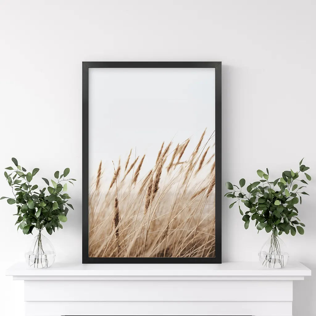 Pampas grass print in a slim black frame