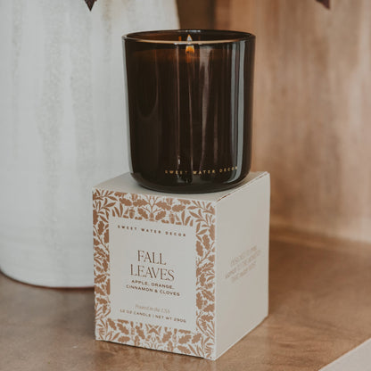Fall Leaves candle styled with autumn accents