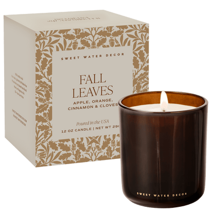 Fall Leaves candle shown with its gift box