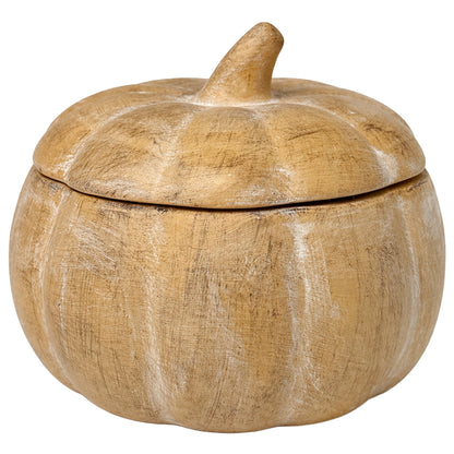 Pumpkin spice candle shown with the lid off