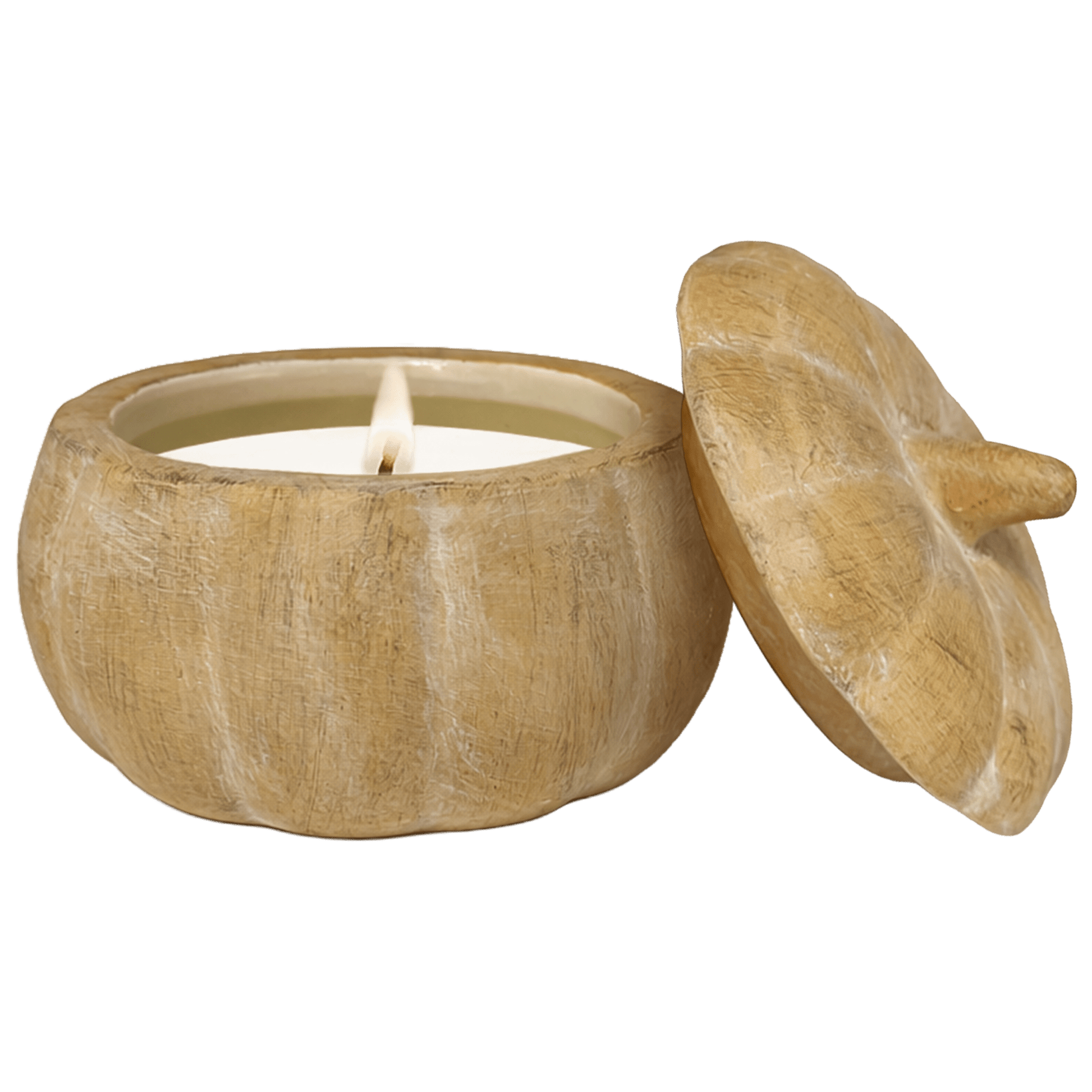 Full view of the ceramic pumpkin jar candle