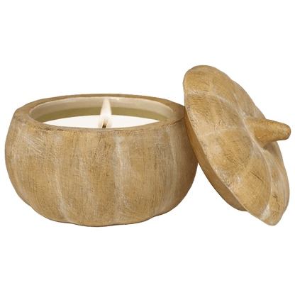 Full view of the ceramic pumpkin jar candle