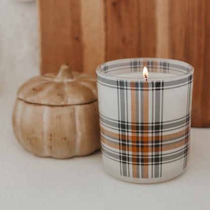 Hello Fall candle styled with cider spices