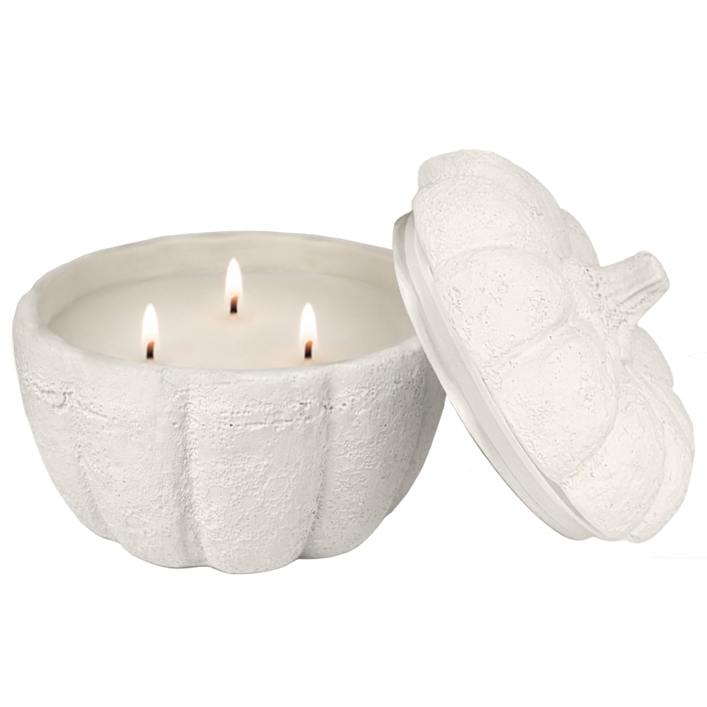 Full view of the cement pumpkin jar candle