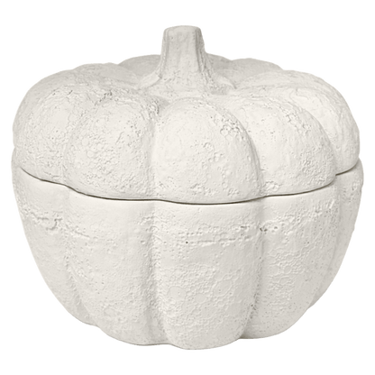 Cement pumpkin candle shown with the lid on