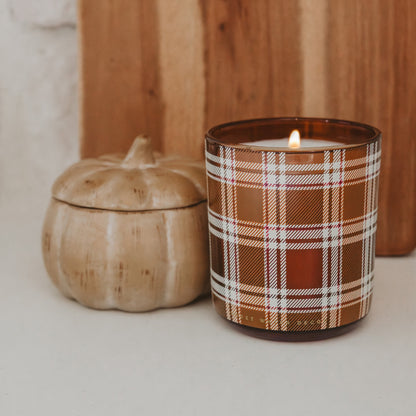 Fall candles arranged with autumn decor