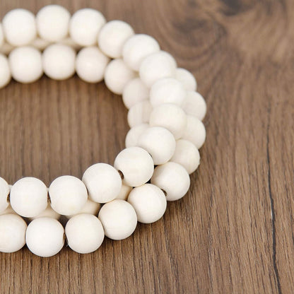 White Wood Bead Garland With Tassels