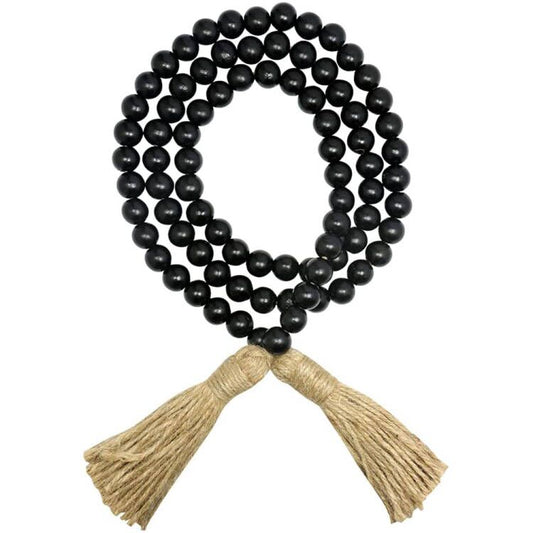 Black Wood Bead Garland With Tassels