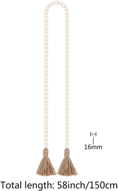White Wood Bead Garland With Tassels