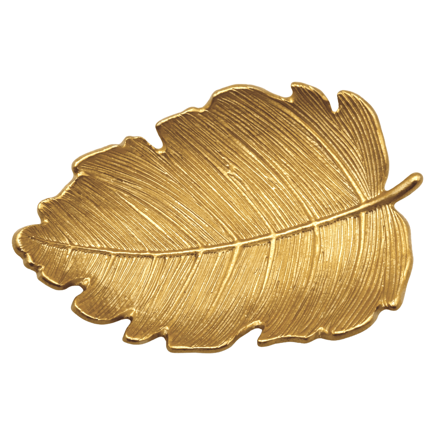 Gold leaf shaped accessory dish with etched vein texture