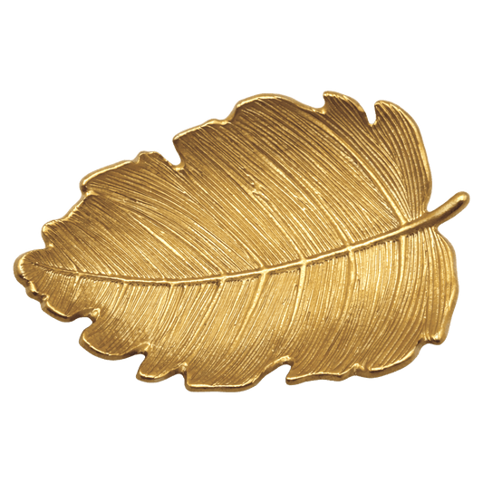 Gold leaf shaped accessory dish with etched vein texture
