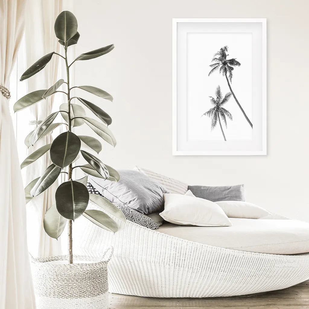 Minimalist Black White Palms Poster — frame and size preview 3
