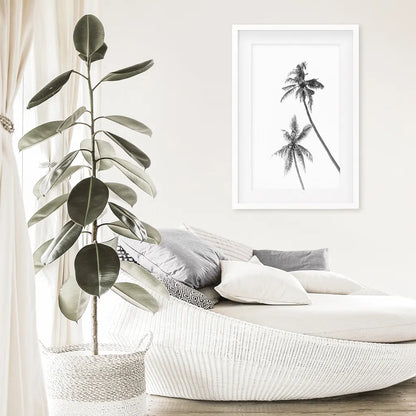 Minimalist Black White Palms Poster — frame and size preview 3