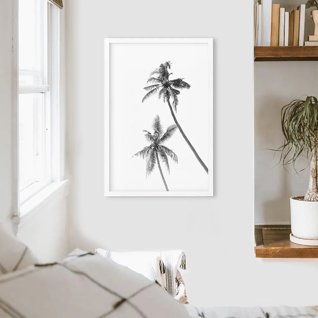 Minimalist Black White Palms Poster — frame and size preview 5