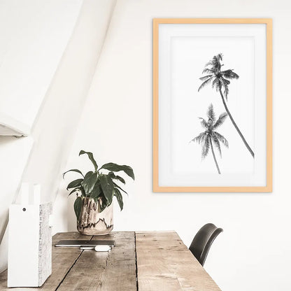 Minimalist Black White Palms Poster — frame and size preview 7