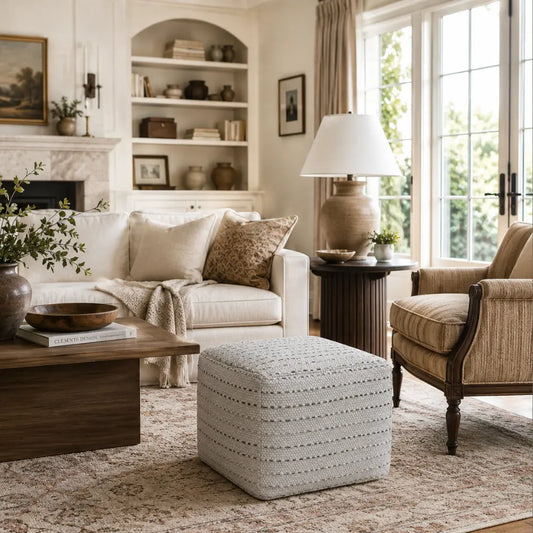 Square Striped Woven Ottoman Pouf