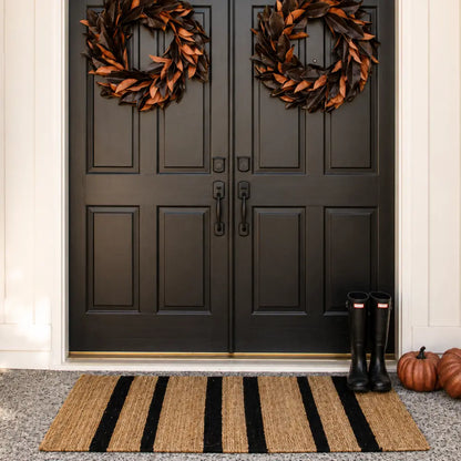 Natural and Black Striped Jute Rug