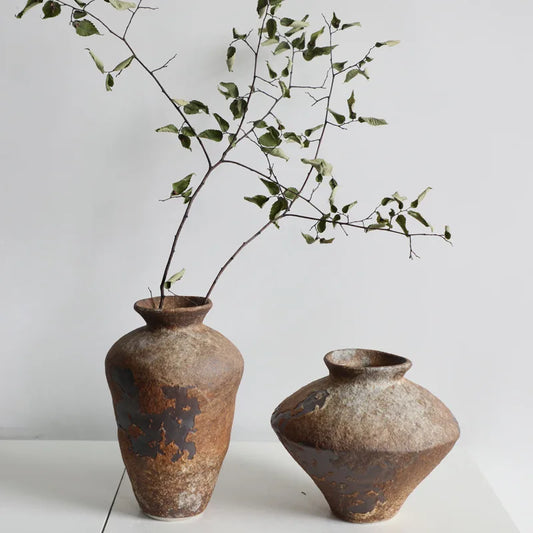 Artisanal ceramic vases — Tall Amphora and Round Pot pair with dried botanicals
