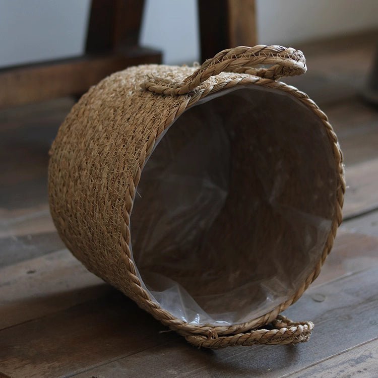 Seagrass planter basket shown with its concealed liner