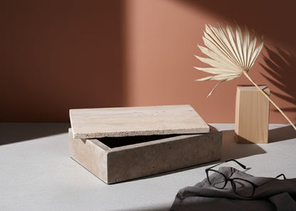 Cream Travertine Lidded Box by BIDKhome