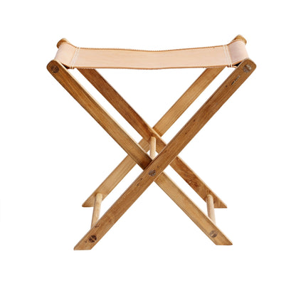 Memphis Folding Teak Stool — Natural leather by Muubs