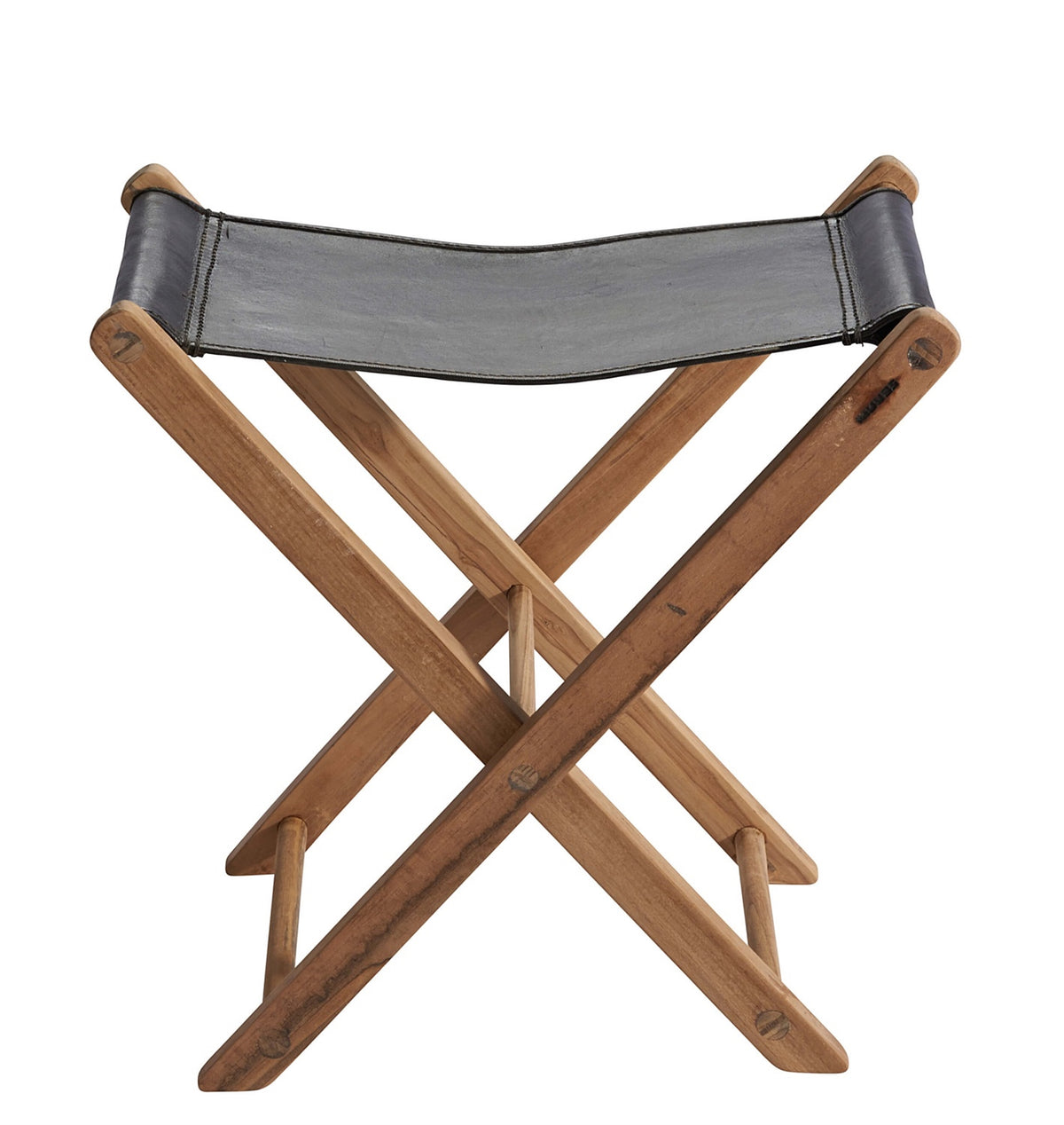 Memphis Folding Teak Stool — Black leather by Muubs