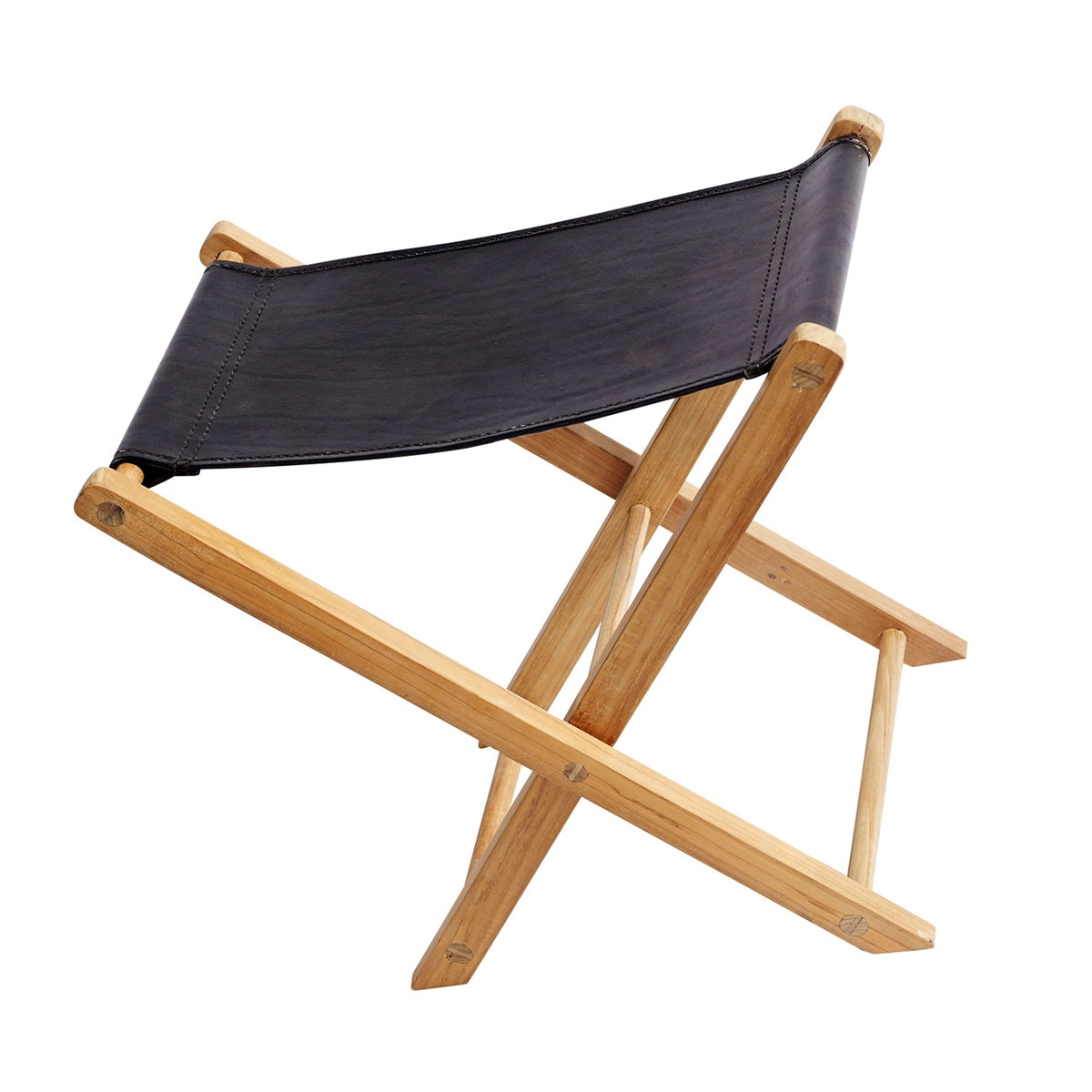 Memphis Folding Teak Stool — Black leather by Muubs